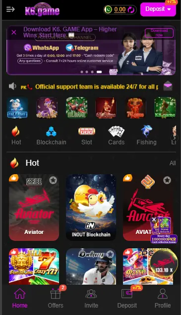 k6 game app interface 